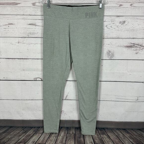 Pink Victoria Secret Leggings Womens Medium Gray Lined Soft Stretch Lounge - Picture 1 of 13